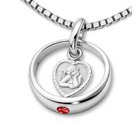 CLEVER SCHMUCK Cleversc Jewellery Set Silver Baptism Ring with CZ Ruby and Angel Girls Christening Heart 925 Silver with Venice Chain 36 cm