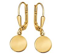 CLEVER SCHMUCK Golden Women's Earrings 27 mm with Mini Plates, Round, Diameter 10 mm, Shiny 925 Sterling Silver, Gold-Plated, Metal