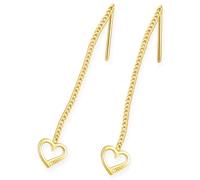 CLEVER SCHMUCK Golden Women's Earrings 53 mm with Heart on Curb Chain 925 Sterling Silver Gold-Plated in Jewellery Case