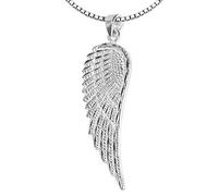 CLEVER SCHMUCK Large Wing Pendant Set 36 cm Shiny Diamond Cut with Venezia Chain 50 cm Sterling Silver 925, Shiny diamond-cut pendant, shiny chain, rhodium-plated (tarnish-resistant) surface, No