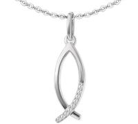 Clever Schmuck Set of silver ladies Ichty pendant 18 mm narrow simple shape fish symbol many shiny cubic zirconia and anchor chain 45 cm 925 sterling silver