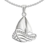 Clever Schmuck Set of Silver Pendant Sailing Boat Necklace, 14 mm Shiny with Many Zirconias on the Hull and Pea Chain 45 cm Sterling Silver 925