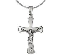 CLEVER SCHMUCK Set Silver Cross Pendant 21 mm Matt Jesus Shiny Bar Expanding Outside with Curb Chain 50 cm 925 Sterling Silver in Case