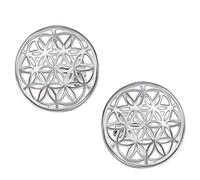 CLEVER SCHMUCK Silver Women's Earrings as Stud Earrings Flower of Life Diameter 14 mm Simple and Shiny 925 Sterling Silver in Jewellery Case, Glossy