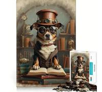 Clever Steampunk Book Dog for Adults 1000 Piece Puzzle Cognitive Train Clean Connection Pattern Build Room Art (38x52cm)