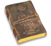 Clever wolf leather journal for men grimoire journal with lock leather journals for women, bound dairy cuadernos para mujer witchcraft supplies spell book sketch book notebook 7x5 Wolf gift 200 pages