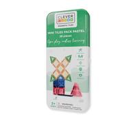 Cleverclixx Mini Tiles Pack Pastel Colours 28 Pieces Compact Design for Travel Togo, Includes Storage Box, Durable Magnetic Toy, Mint, Expandable Sets, for Ages 3+
