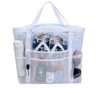 CleverCode Beach Bag for Women, Foldable Mesh Swimming Pool Travel Bags, Beach Sandproof Shoulder Tote Bag Cruise Essentials, White