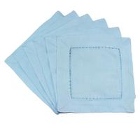 CleverDelights 12 CleverDelights Light Blue Hemstitch Cocktail Napkins - 6 x 6-45/55 Cotton Linen Blend by CleverDelights