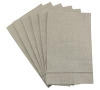 CleverDelights Natural Linen Hemstitched Hand Towels - 6 Pack - 14" x 22" - 100% Linen