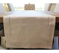 CleverDelights Natural Linen Hemstitched Wedding Table Runner - 16'' x 120'' - 100% Pure Linen