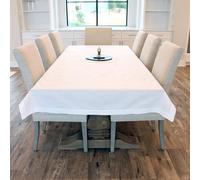 CleverDelights White Hemstitch Tablecloth - 51 x 108 Inch - 55/45 Linen Cotton Blend