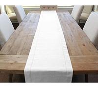 CleverDelights White Linen Hemstitch Table Runner - 16" x 90" - 100% Linen