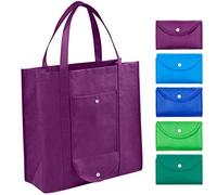 CLEVERFECT Extra Large Grocery Bags (Set of 5) - Foldable Into Pouch, Durable Heavy Duty Totes With Long Handles, Washable & Eco Friendly