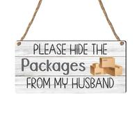 Cleverly Conceal Your Parcels with the 'Hide Parcel Packages From Husband' Funny Sign Gift - Perfectly Hilarious Home Decor for Online Shopping Enthusiasts (Small: 19 cm (H) × 9 cm (W))