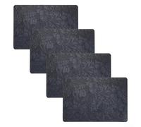 Cleverly Designed Dual Side Floral Placemat Set Made from PU Leather Includes 4 Pieces for Use (Black)