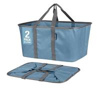 CleverMade 2 Pack Collapsible Fabric Laundry Basket Foldable Pop Up Storage Bin Organizer Bags Large Rectangle Space Saving with Carry Handles Denim