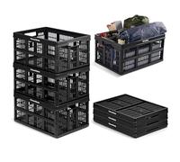 CleverMade 3 Pack 45L Obsidian Collapsible Utility Crate Holds 30kg - Heavy Duty Stackable Containers Space Saving