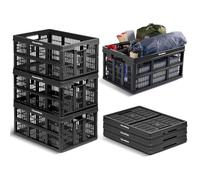 CleverMade 3 Pack 45L Obsidian Collapsible Utility Crate Holds 30kg - Heavy Duty Stackable Containers Space Saving