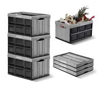CleverMade 46L Collapsible Storage Bins (3 Pack, Stone) NO LID-Stackable Storage Containers for Organizing, Toy Storage, Garage Storage, 20.8"x 14.1"x11.6" Plastic Storage Bins, Each hold 66lbs