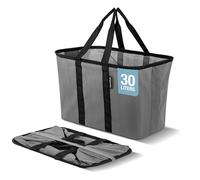CleverMade Collapsible EcoBasket Tote, 30L, Rigid Frame, Gray and Black