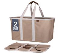 CleverMade Collapsible Fabric Laundry Basket - Premium Foldable Pop-Up Storage Bin - Space Saving Hamper Tote with Long Handles, 2 Pack, Mocha