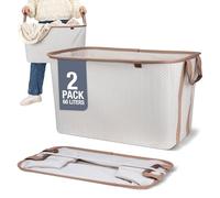 CleverMade Collapsible Fabric Laundry Basket - Premium Foldable Pop Up Storage Bin - Space Saving Hamper with Side Handles Large, Cream Herringbone, 2 Pack