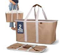 CleverMade Collapsible Fabric Laundry Basket - Premium Foldable Pop-Up Storage Bin - Space Saving Hamper Tote with Long Handles, 2 Pack, Mocha