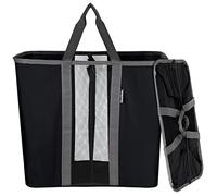 CleverMade Collapsible Laundry Basket, Large Foldable Clothes Hamper Bag, Laundry Tote with Divider XL Pop-Up Caddy with Handles & Divider, Black/Charcoal