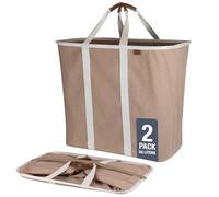 CleverMade Collapsible Laundry Basket, Premium Large Foldable Clothes Hamper, Laundry Tote Carry All Bin XL Pop-Up Caddy with Handles, 2 Pack, Mocha
