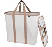 CleverMade Collapsible Laundry Basket, Premium Large Foldable Clothes Hamper, Laundry Tote Carry All Bin XL Pop-Up Caddy with Handles, 2 Pack, Cream Herringbone