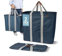 CleverMade Collapsible Laundry Basket, Premium Large Foldable Clothes Hamper, Laundry Tote Carry All Bin XL Pop-Up Caddy with Handles, Navy Noir/Cream 2 PK