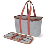 CleverMade Collapsible LUXE Tote, Rose Herringbone - 30L (8 Gal) Structured Tote Bag with Handles and Reinforced Bottom - Reusable Grocery Bag, Shopping Bag, Utility Tote Bag