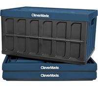 CleverMade Collapsible Storage Bin (With Lid), Ocean, 3PK - 46L (12 Gal) Folding Plastic Stackable Utility Crates, Holds 75lbs Per Bin - Solid Wall CleverCrates for Organizing, Storage, Moving