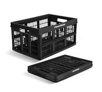 CleverMade Collapsible Utility Crate, Obsidian, 1PK - 45L (11 Gal) Collapsible Storage Bins, Holds 66lbs Per Bin - Plastic Stackable Grated Wall Utility Containers, CleverCrates Baskets