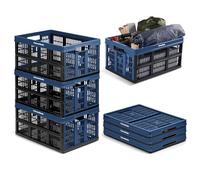 CleverMade Collapsible Utility Crates - Ocean 3 Pack 45L / 11 Gal holds 66 lbs - Stackable Containers Heavy Duty Capacity Crates Space-Saving Baskets