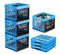CleverMade Utility Totes, 25 Liters Stackable Collapsible Storage Bins/Containers Milk Crate, 100% Polypropylene, Blue