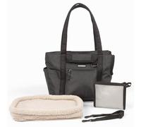 Cleverpup Transit Tote Dog Carrier for Small Dogs Under 8 lbs, 16x11x8 Soft-Sided 4-Pc Set with Waterproof Base, Plush Insert, Food Pouch, Mesh Head Opening - Small Graphite