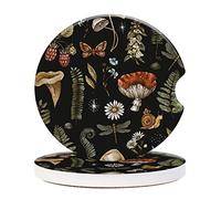 CLEVI 2 Pack Universal Ceramic Car Nature Mushroom Pattern,Vintage Ceramic Stone with A Finger Notch for Easy Removal of Car Cup Holder Coaster
