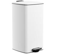 Clevich 30L Kitchen Bin, Slim Square Trash Can w/Soft-Close Lid & Foot Pedal, Waste Bin w/Removable Inner Bucket & Handle, Fingerprint-Proof Stainless Step Bins, for Kitchen, Office(White)