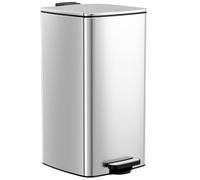 Clevich 30L Kitchen Bin, Slim Square Trash Can, Waste Bins w/Soft-Close Lid | Removable Inner Bucket & Handle, Foot Pedal, Fingerprint-Proof Stainless Step Bins, for Kitchen, Office