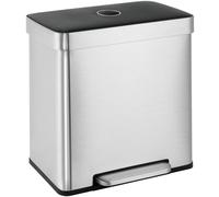 Clevich 60L Double Kitchen Bin, Stainless Steel Dual Compartment Trash Can, 2x30L Kitchen Recycling Bins w/Wide Pedal, Removable Inner Buckets w/Soft-Close Lid, Airtight Design for Home Office(Silver)