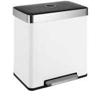 Clevich 60L Kitchen Bin, Stainless Steel Dual Compartment Trash Bin, 2x30L Kitchen Recycling Bin with Foot Pedal, Removable Inner Buckets with Handles for Waste Separation, (White)