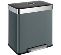 Clevich 60L Kitchen Bin, Stainless Steel Dual Compartment Trash Bin, 2x30L Kitchen Recycling Bin with Foot Pedal, Removable Inner Buckets with Handles for Waste Separation, (Grey)