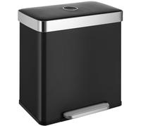 Clevich 60L Kitchen Bin, Stainless Steel Dual Compartment Trash Bin, 2x30L Kitchen Recycling Bin with Foot Pedal, Removable Inner Buckets with Handles for Waste Separation, (Black)