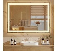 Clevich Bathroom Mirror with Lighting, 100 x 60cm/80 x 60cm/70 x 50cm LED Mirror, Dimmable Mirror, Anti-Fog, Suitable for Bathroom, Bedroom, Hotel (80 * 60cm)
