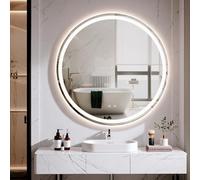 Clevich Bathroom Mirror with Lights, 80 cm Round LED Mirror with Anti-Fog, 3 Light Colors, Explosion-Proof, Touch Switch, Memory Function, Waterproof, Circle Wall Mounted Vanity Mirror