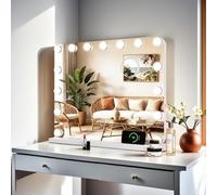 Clevich Make-up Mirror with Lighting, 50 x 40 cm, 15 Dimmable LEDs, USB Port, Removable Magnifying Mirror, Table and Wall Mirror for Make-Up, Modern Style