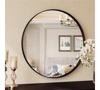 Clevich Round Wall Mirror 60cm, Black Framed Circle Mirror with Tempered Safety Glass, large Decorative Hanging Vanity Mirror for Wall, Hallway, Bathroom, Living Room & Bedroom Decor