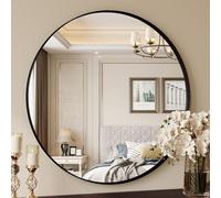 Clevich Round Wall Mirror 80cm, Black Framed Circle Mirror with Tempered Safety Glass, large Decorative Hanging Vanity Mirror for Wall, Hallway, Bathroom, Living Room & Bedroom Decor